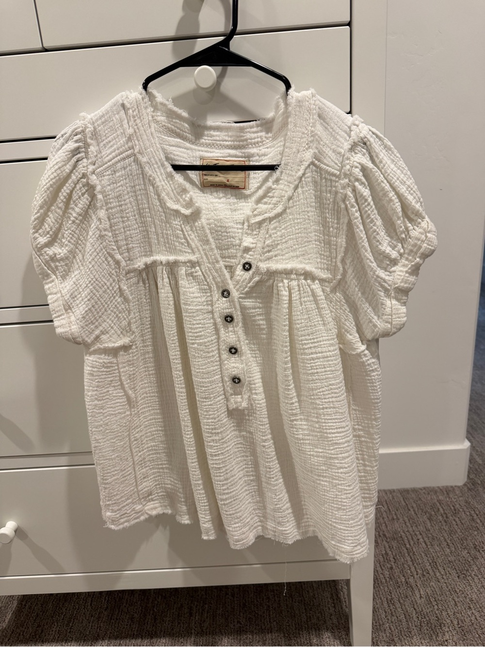 Free People White Textured Button-Front Top